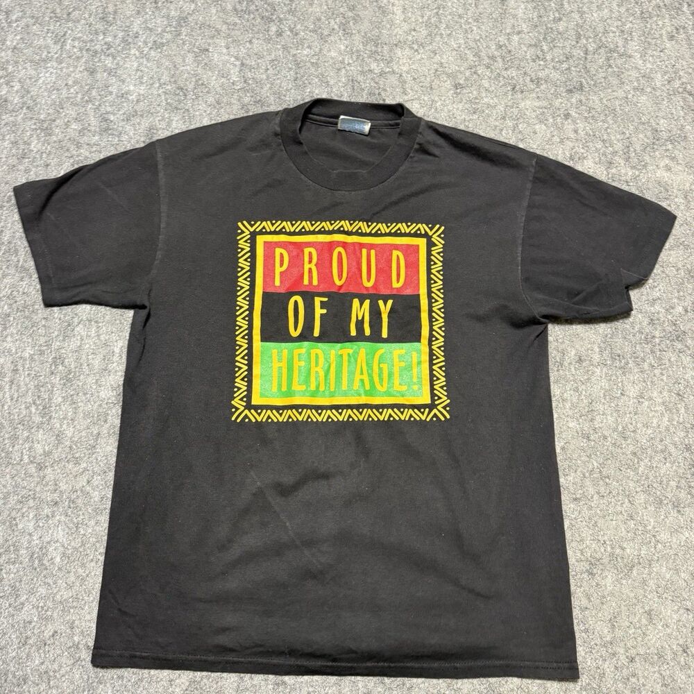 Vintage 90s Hanes Heavyweight Proud Of My Heritage T Shirt Medium Black History
